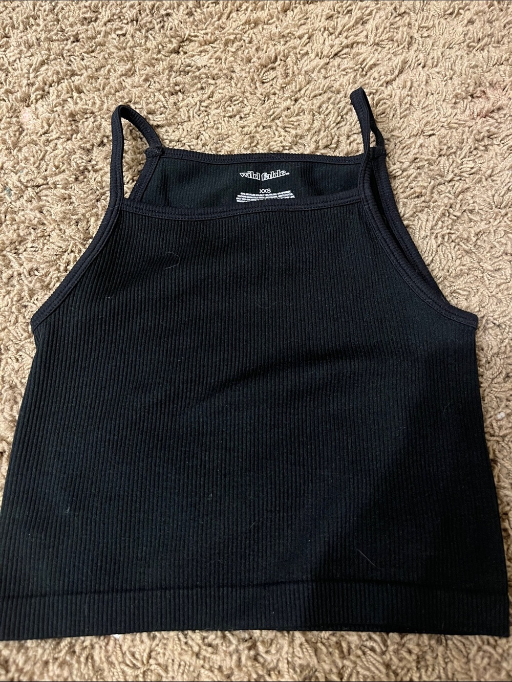 wild fable Black Ribbed Square Neck Cropped Tank